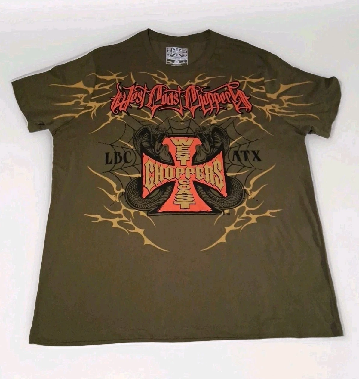West Coast Choppers Jesse James Graphic Retro T-Shirt Motorcycle Cross Snake 3XL image 1