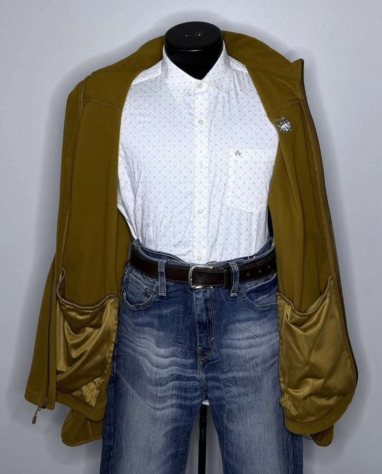 Jaqueta Masculina MOUNTAIN HARDWEAR Castanha Marrom Claro Lã Zíper Completo Casaco Macio Extra Grande - Imagem 3 de 4