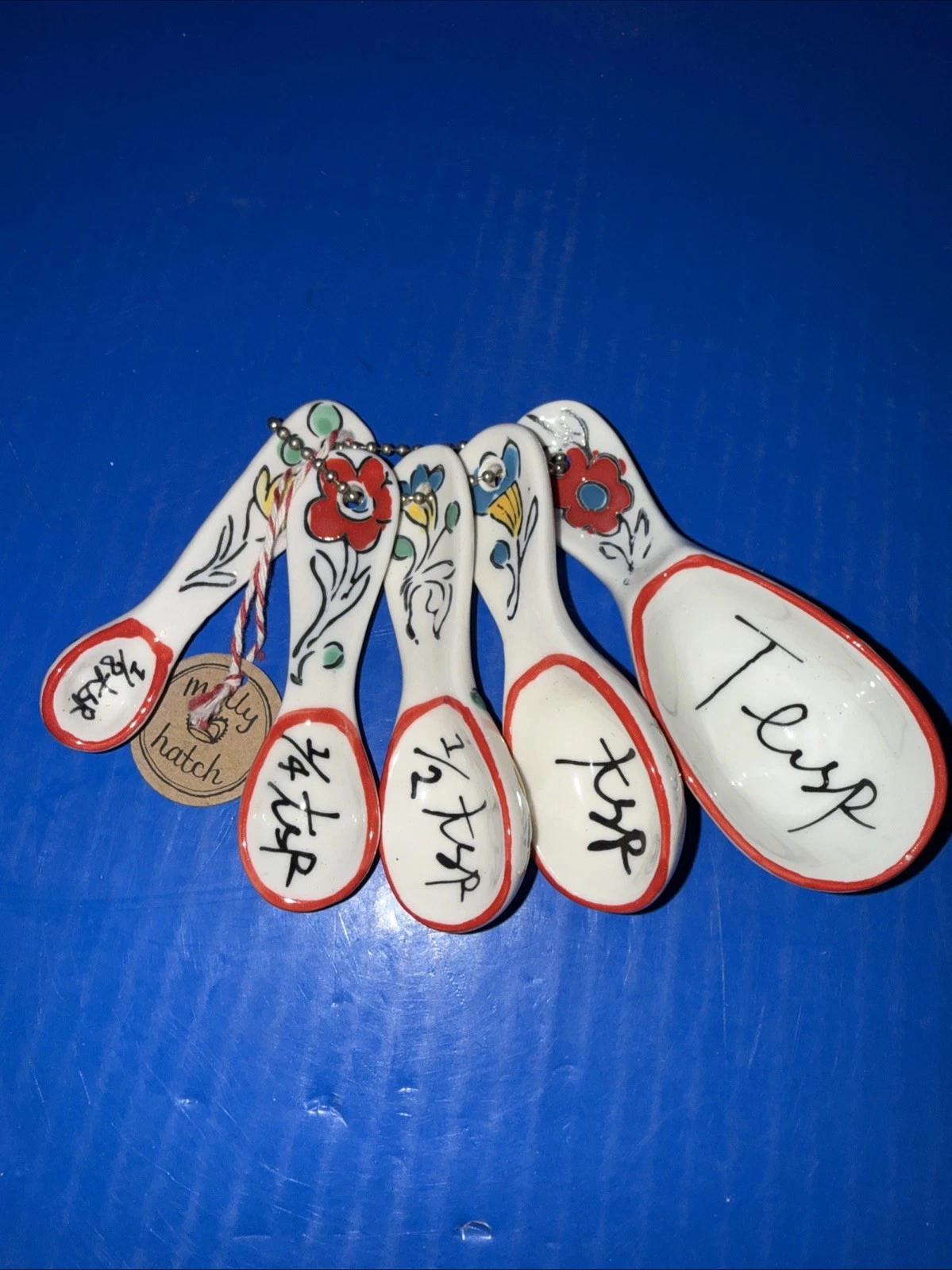 Anthropologie Molly Hatch Ceramic Measuring Spoons! Gorgeous! Handpainted!