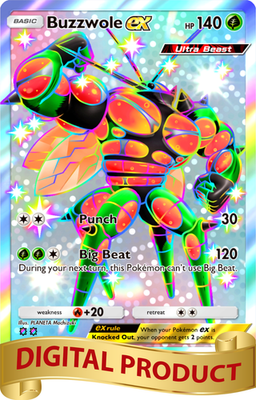 Pokemon Pocket TCG Trading Card 2 Star Shiny Buzzwole EX Crimson