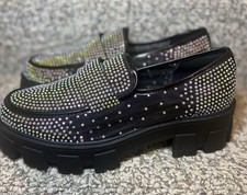 Cape Robbin Bandia Women  s Sz 10 Platform Crystal Rhinestone Loafers Black