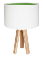 Tischleuchte Weiß GrüN Stoff Schirm Holz Dreibein 46Cm Nachttischlampe Jerry
