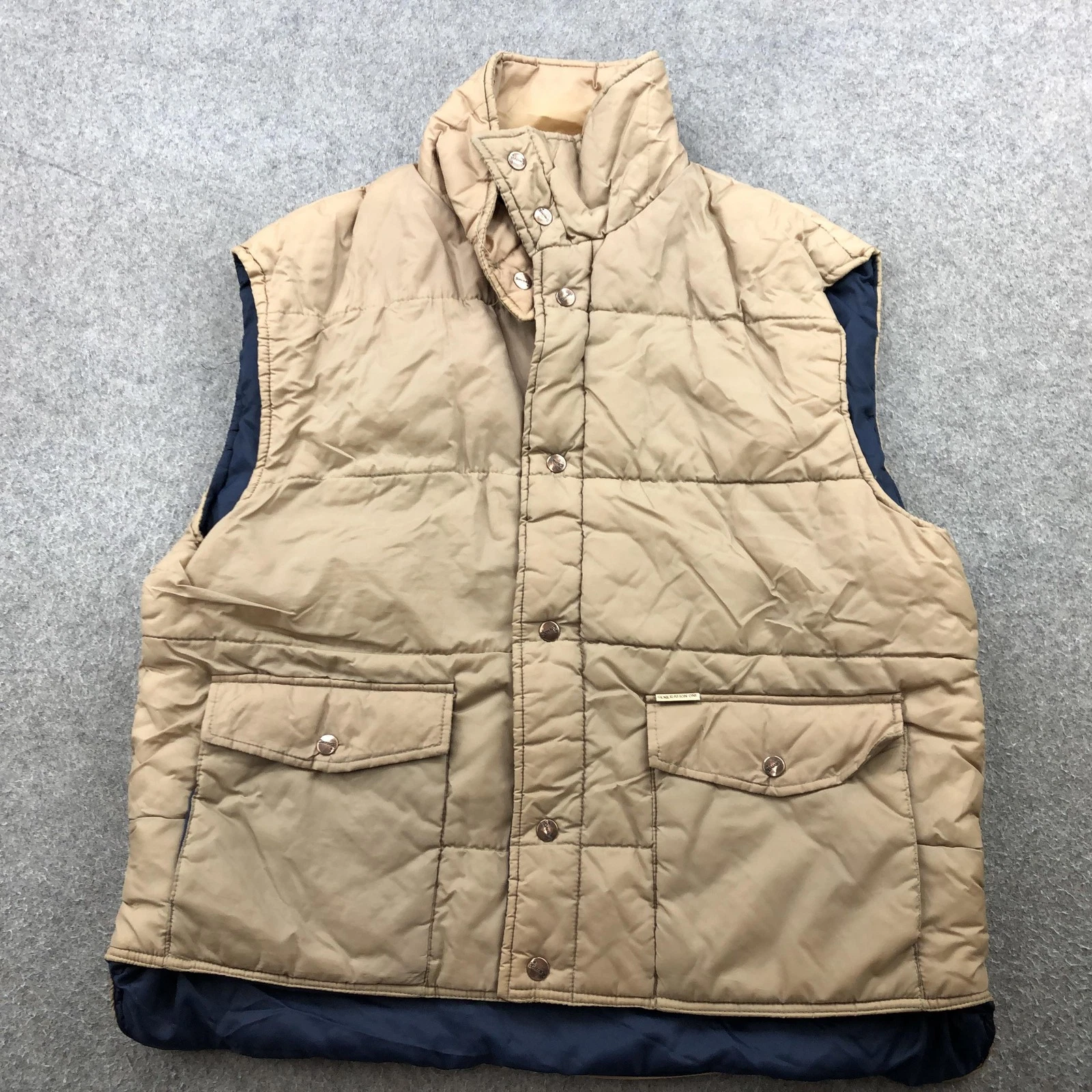 Vintage Survivor Vest Mens Medium Tan Khaki Quilted Puffer Snap Front Korea 80s