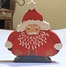 Vintage 1987 Folk Art Hand Painted Wood Christmas Santa Claus Figural Decoration