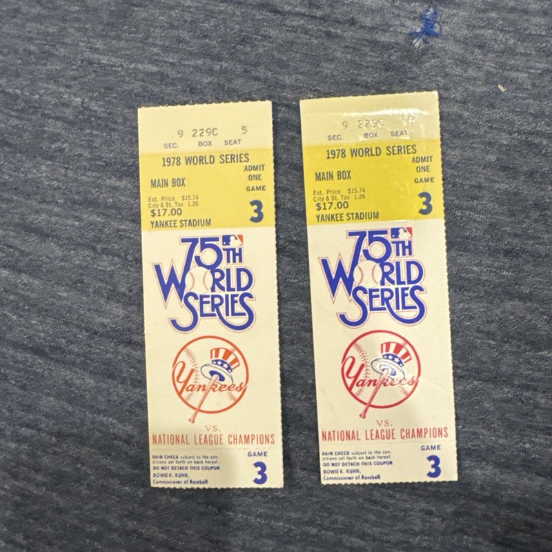 Lot (2) 1978 World Series Ticket Stubs Game 3 Los Angeles Dodgers NY Yankees