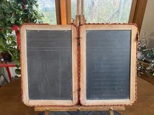 2 Antique Child SCHOOLHOUSE SLATE Laced Edge Wood Frame Chalkboards Late 1800’s