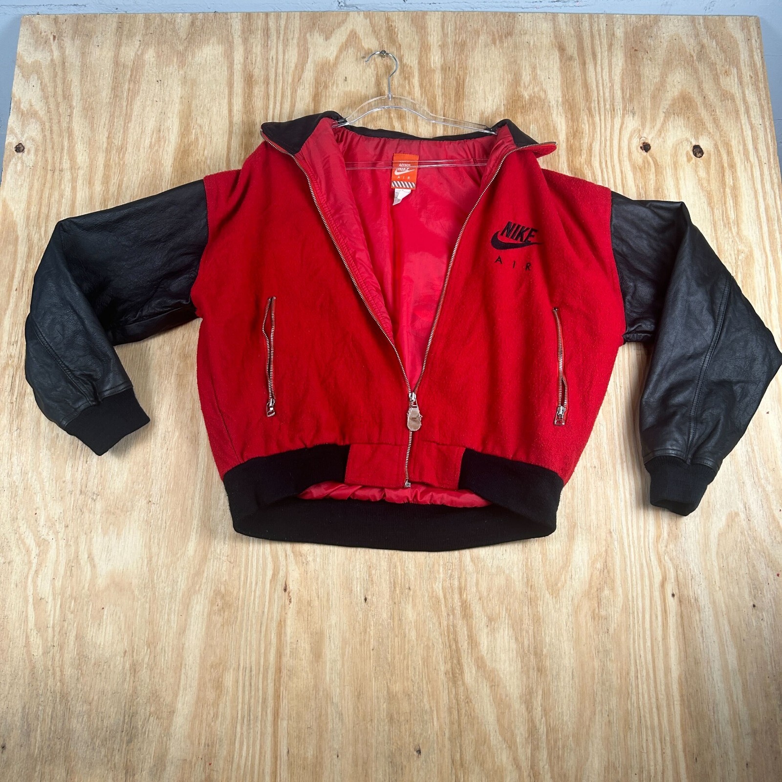 Vintage Nike Air Leather Wool Full Zip Varsity Bomber Jacket Men's Medium 90's