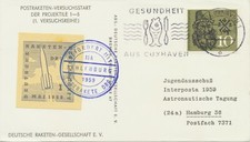 BUNDESREPUBLIK 1959 Erste POSTRAKETEN-VERSUCHSSTART nach dem Krieg SAHLENBURG