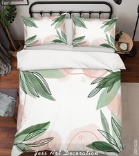3D Leaves Watercolor Green Pink Quilt Cover Set Duvet Cover Bedding Pillowcases
