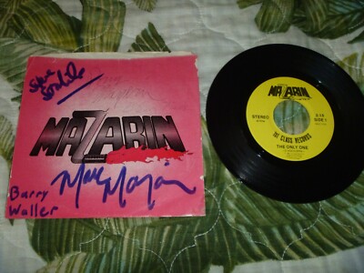 SUPER RARE VINYL 45 RECORD MAZARIN 80s ROCK AUTOGRAPHED x5 1981 HOCKERLIN SLEEVE