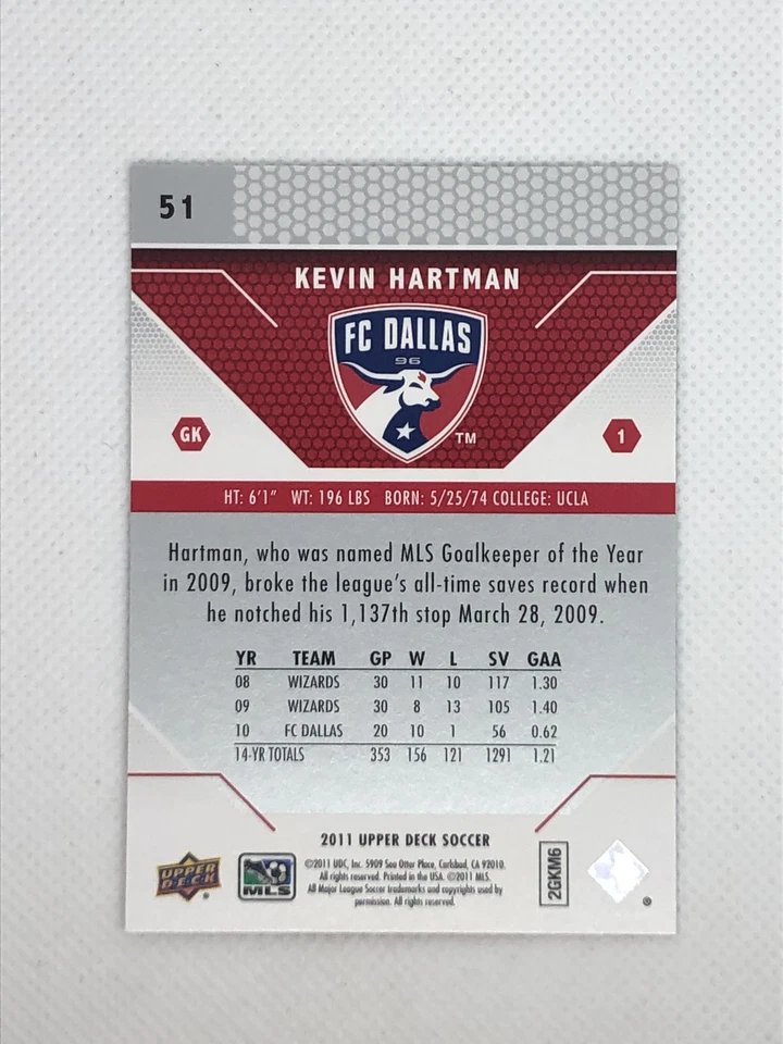 2011 Upper Deck MLS | #51 Kevin Hartman FC Dallas | Base - Fresh! - Image 2 of 2