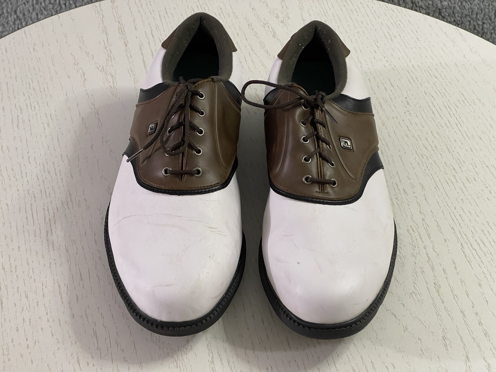 Footjoy Originals Golf Shoes Men's Size 13W White Brown Lace Up Cleats 45330 eBay
