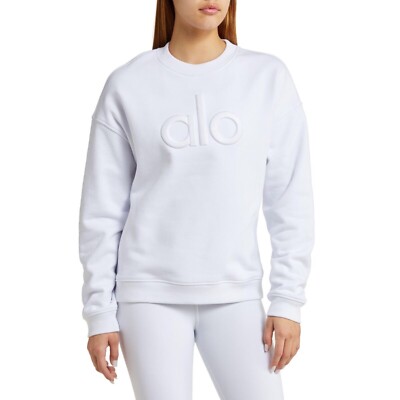 Alo Yoga Renown Emblem Heavy Weight Crew Neck Pullover Sweatshirt White L 