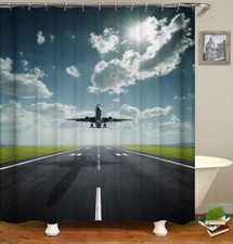 Airplane Airstrip Waterproof Shower Curtain Set Bathtub Decor Curtain W/Hooks70"