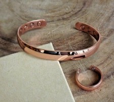 Solid Copper Magnetic Dome Bracelet  Ring Set Arthritis Men Women Cuff Ring