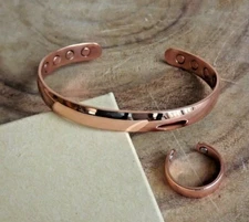 Solid Copper Magnetic Dome Bracelet & Ring Set Arthritis Men Women Cuff Ring