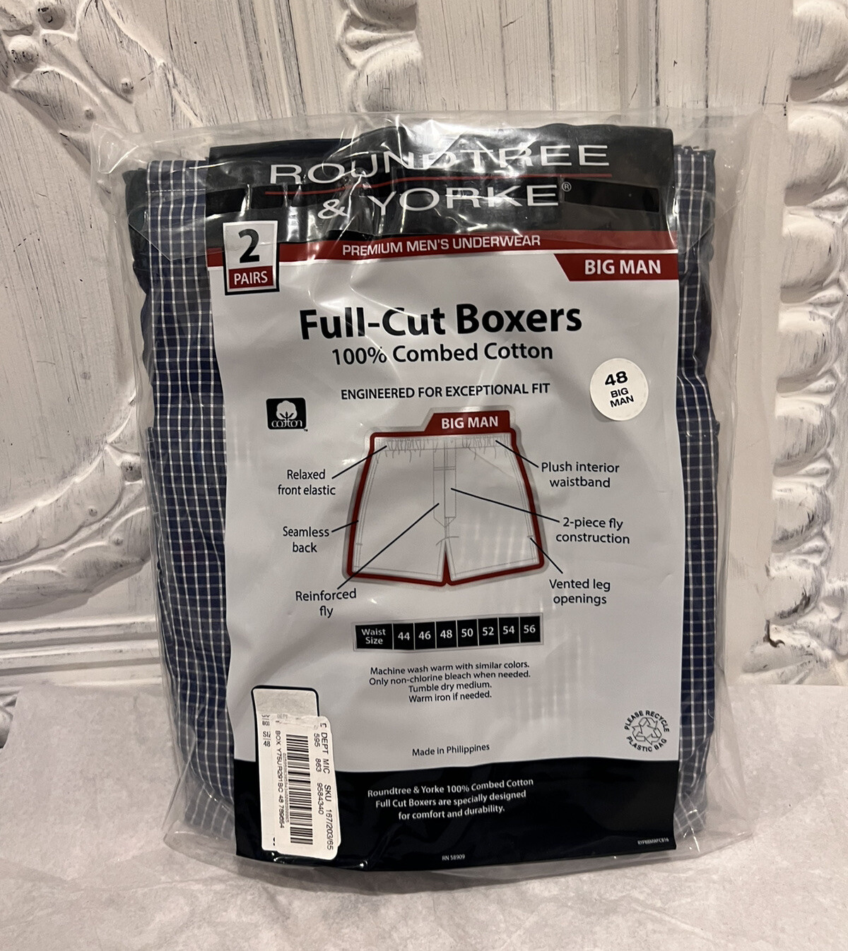 NEW 2 Pair Mens Boxers 48 Blue Big Man Full Cut Cotton Twill Dillards