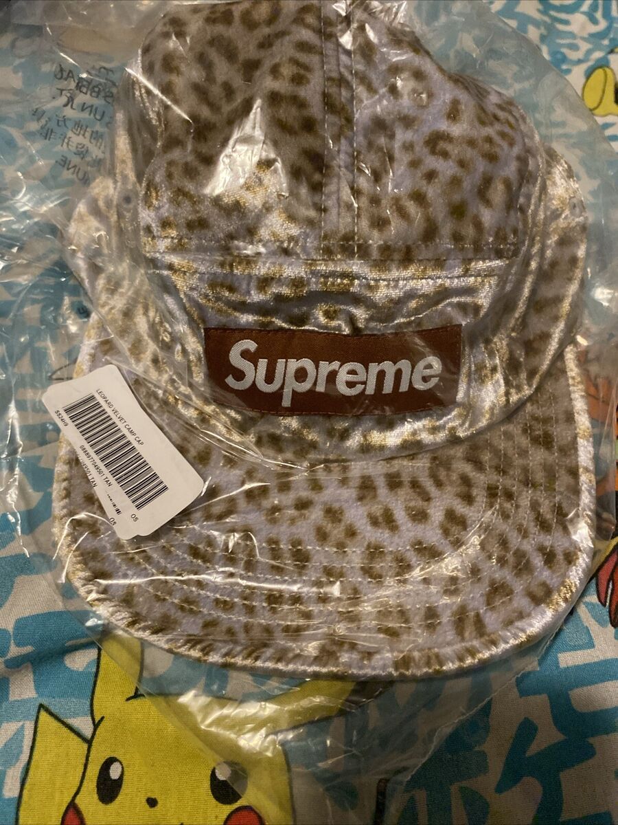 Supreme Leopard Velvet Camp Cap (SS24) Tan Authentic New Box Supreme Leopard Velvet Camp Cap (SS24) Tan Authentic New Box