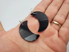 Crescent Moon Earrings Upcycled Fashion Jewlery Repurposed Boho Witchy Black