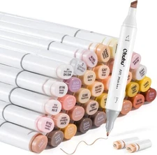 Ohuhu 36 Unique Skin-Tone Colors Markers+1 Alcohol Marker Blender, Chisel & Fine