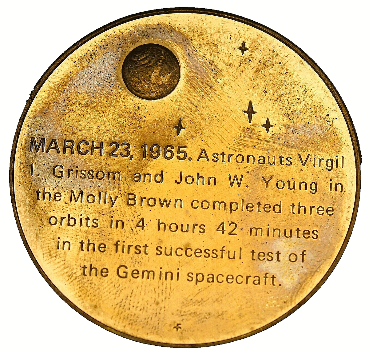 Gemini 3, First 2-Men in Space Flight 1965 Bronze Proof Medallion