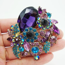 Gorgeous Flower Leaf Purple Rhinestone Crysta...