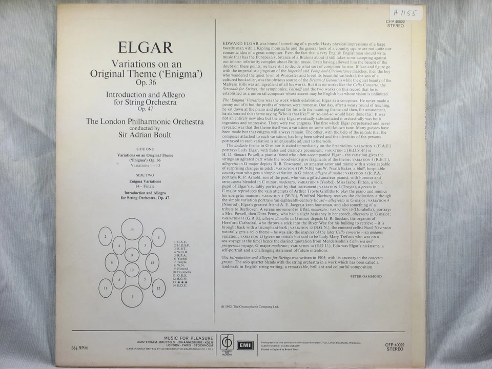 Elgar - Enigma Variations - LPO, Sir Adrian Boult - CFP 40022 - Image 2 of 4
