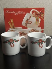 Poinsettia  Ribbons Fine China 4 Pc Porcelain Holiday Coffee Mug Dish Set Xmas