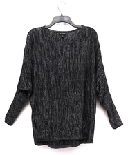 I.N. Studio Shirt Women Size XL Black Silver Metallic Thread Pullover Blouse Top