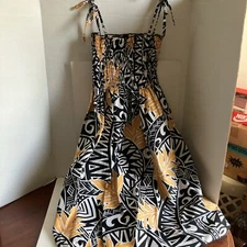 Island Aloha Wear women's size Regular Strapless Yellow Black Hawaiian Dress Sma