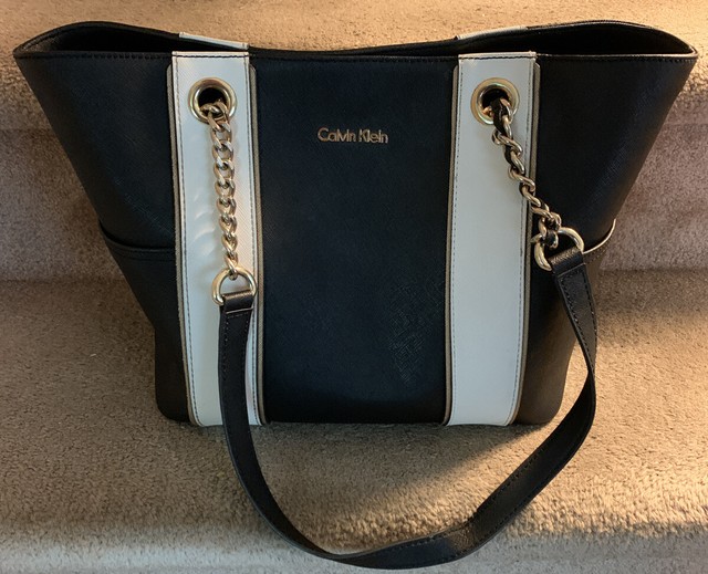 calvin klein saffiano leather chain tote