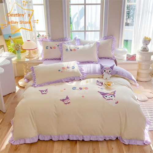 Kuromi Student Dormitory Bedding Sheet Quilt Cover Pillow Case Embroidery 3/4PCS - Picture 22 of 29