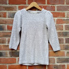 Zara Size S Light Grey Silver Sparkly Sequin Chunky Knit Jumper Puff Shoulders