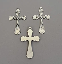 3 pc Curved THORNS Crucifix 1.75" Rosary ITALY Cross Rosaries Parts  C114 Silver