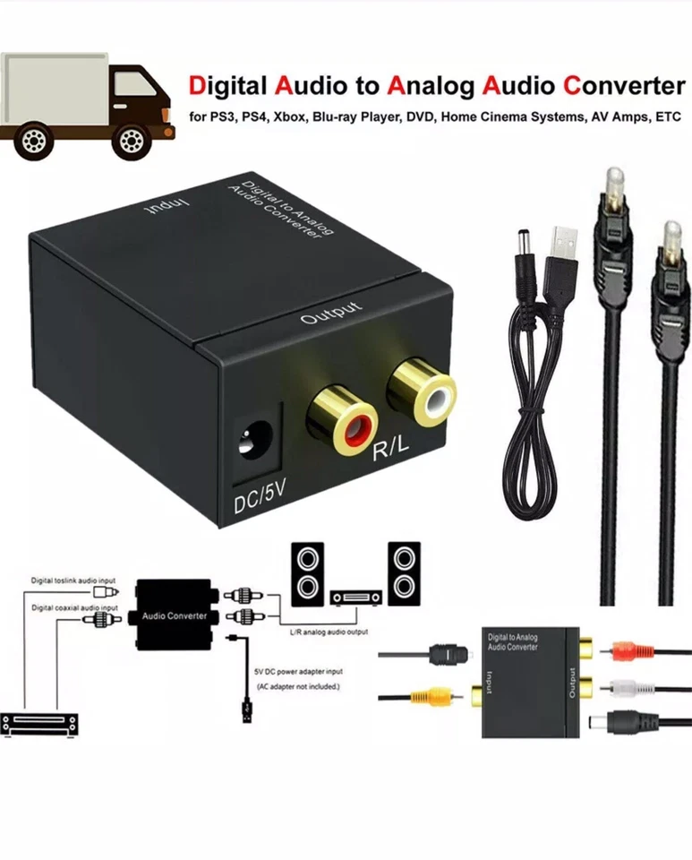Toslink Signal Optical Coaxial Digital to Analog Audio Converter Adapter RCA L/r - Image 2 of 4