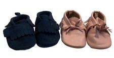 Moccasins Toddler Boy Or Girl /Pink Faux Leather Sz 3/Suede Navy Blue Sz2 Indian