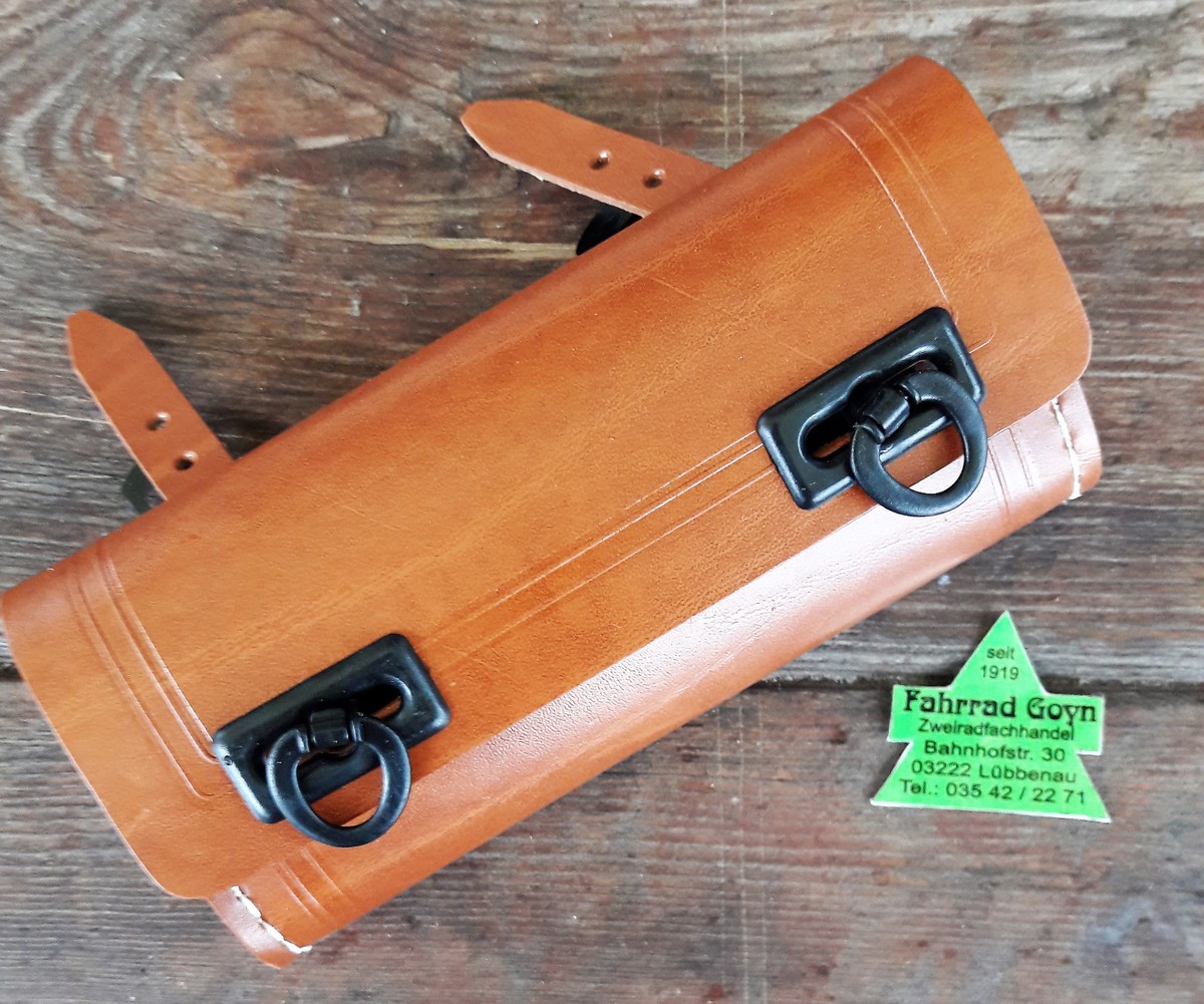 Satteltasche Fahrrad Werkzeugtasche DDR Retro Leder Lefa Verschlüsse  braun