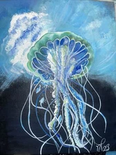 Original Jellyfish Acrylic Hand Painted Canvas Artist Signed Marine Wildlife