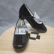 NIB Stelle Girls Black Rhinestone Round Toe Buckle Mary Jane Shoes Size 2ML