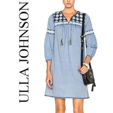 ULLA JOHNSON MINI DRESS AUGUST EMBROIDERED BLUE SZ 6 FRINGE AESTHETIC CORE 