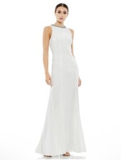 IEENA FOR MAC DUGGAL 49093 Embellished Rhinestone Neck Trumpet Gown White 2 NEW