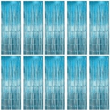 10 Pack Light Blue Fringe Backdrop Curtains, Light Blue Streamers Party...