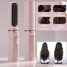 Hair Straightener Brush Straightening Curler Hot Comb Electric Adjustable Heat