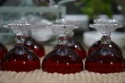 4 Vintage Champagne/ Sherbet Bubble Foot Ruby by Anchor Hocking