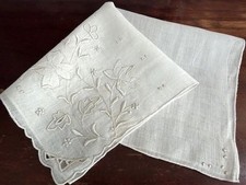 VINTAGE HANKY CUTWORK BEAUTIFUL EMBROIDERY MADEIRA HANDWORK WHITE LINEN ELEGANT