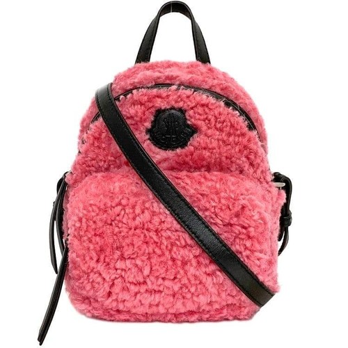 MONCLER Pink Black Faux Fur Leather Mini Crossbody Bag G209B5L60000 Authentic