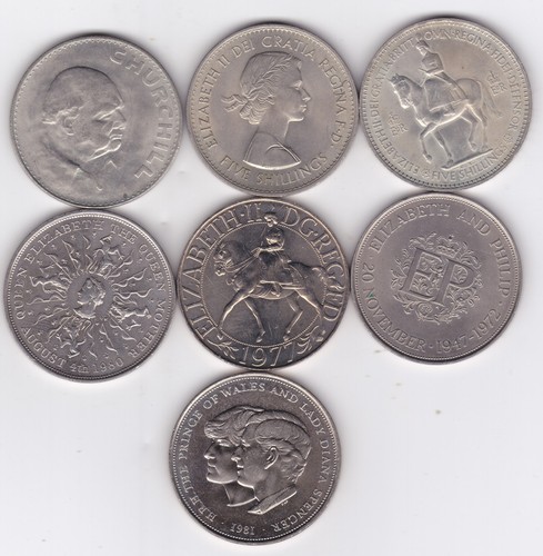 7 British Crowns of Queen Elizabeth II 1953-1981