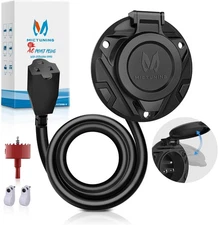 AC Port Plug with Power Inlet Socket 15A 20 Inch Extension Cord, Water Resistant