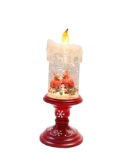  LED Lighted Spinning Water Candle with Cardinals 10”H Acrylic Glitter Candle 