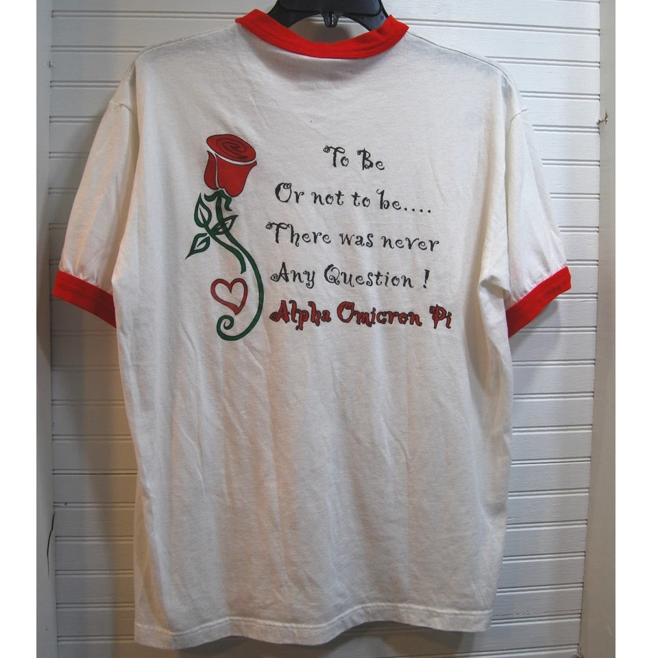 Vintage Sorority t-shirt Women's Large Alpha Omicron Pi Ringer tee 90s - Image 3 of 4